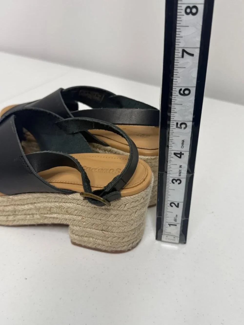 Soludos Black Leather Espadrille Platform Sandals Size 7